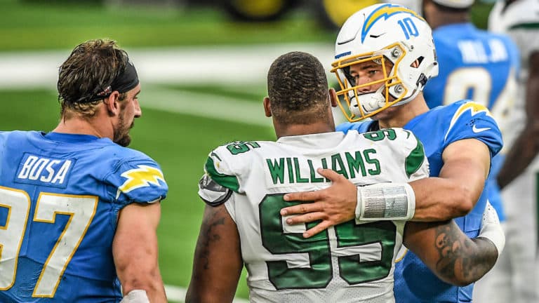 Joey Bosa, Quinnen Williams, and Justin Herbert