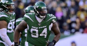 EAST RUTHERFORD, NEW JERSEY - DECEMBER 22: Foley Fatukasi #94 of the New York Jets reacts against the Pittsburgh Steelers at MetLife Stadium on December 22, 2019 in East Rutherford, New Jersey.