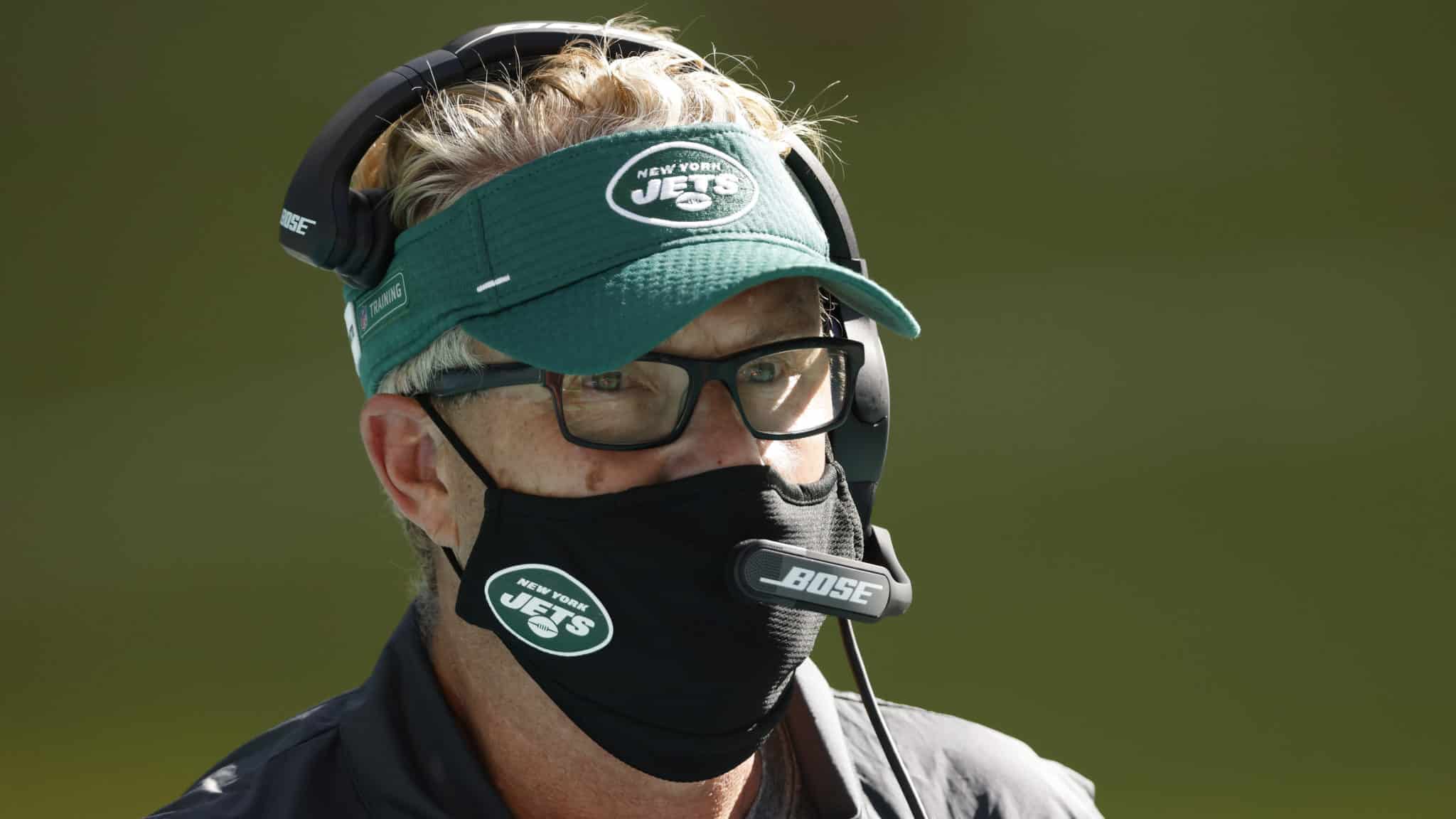 MIAMI GARDENS, FLORIDA - OCTOBER 18: Defensive coordinator Gregg Williams of the New York Jets looks on against the Miami Dolphins at Hard Rock Stadium on October 18, 2020 in Miami Gardens, Florida.