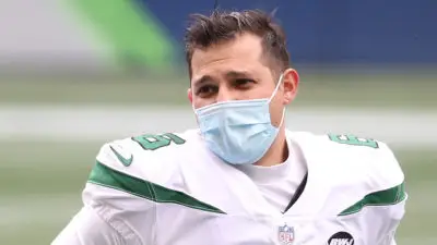 SEATTLE, WASHINGTON - DECEMBER 13: Sergio Castillo #6 of the New York Jets looks on before their game against the Seattle Seahawks at CenturyLink Field on December 13, 2020 in Seattle, Washington.