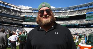 EAST RUTHERFORD, NJ - SEPTEMBER 16: Former New York Jets star Nick Mangold attends the Miami Dolphins vs New York Jets game at MetLife Stadium on September 16, 2018 in East Rutherford, New Jersey.