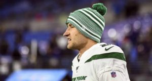 BALTIMORE, MD - DECEMBER 12: New York Jets kicker Sam Ficken (9) stands on the bench during the game against the Baltimore Ravens on December 12, 2019, at M&T Bank Stadium in Baltimore, MD.