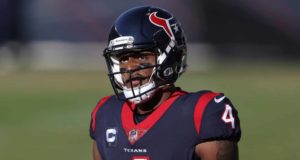 CHICAGO, IL - DECEMBER 13: Houston Texans quarterback Deshaun Watson (4) looks on in action during a game between the Chicago Bears and the Houston Texans on December 13, 2020, at Soldier Field in Chicago, IL.