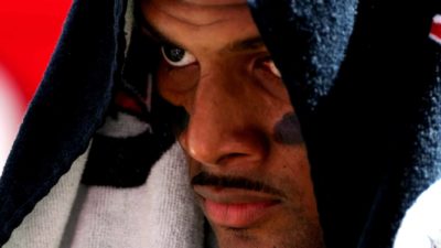 HOUSTON, TEXAS - DECEMBER 06: Deshaun Watson #4 of the Houston Texans reacts during the first half against the Indianapolis Colts at NRG Stadium on December 06, 2020 in Houston, Texas.