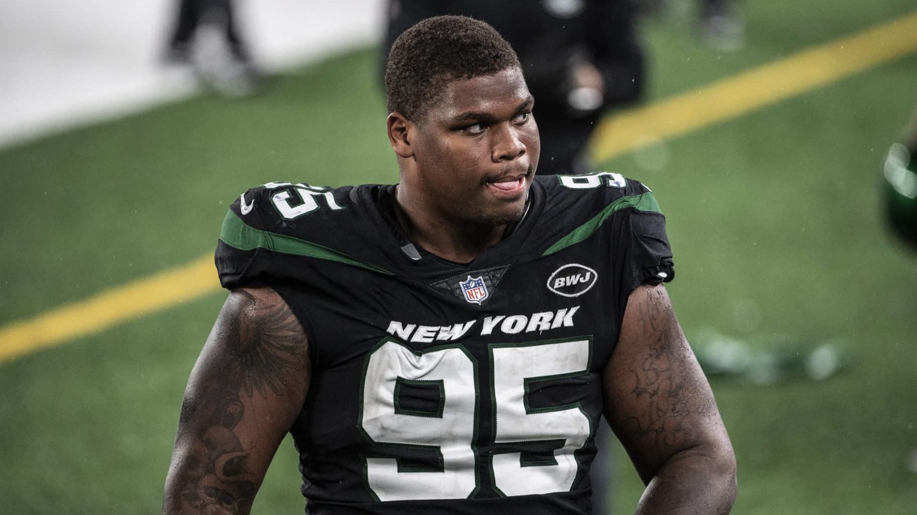 EAST RUTHERFORD, NJ - OCTOBER 01: Quinnen Williams #95 of the New York Jets at MetLife Stadium on October 1, 2020 in East Rutherford, New Jersey.