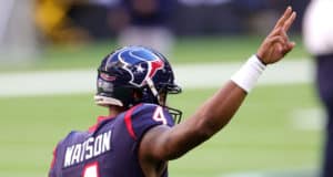 HOUSTON, TEXAS - JANUARY 03: Deshaun Watson #4 of the Houston Texans in action against the Tennessee Titans during a game at NRG Stadium on January 03, 2021 in Houston, Texas.