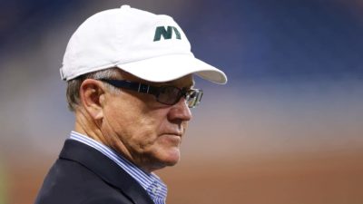 DETROIT, MI - AUGUST 13: New York Jets owner Woody Johnson watches the pregame warm ups prior to the start of the preseason game against the Detroit Lions on August 13, 2015 at Ford Field Detroit, Michigan. The Lions defeated the Jets 23-3.
