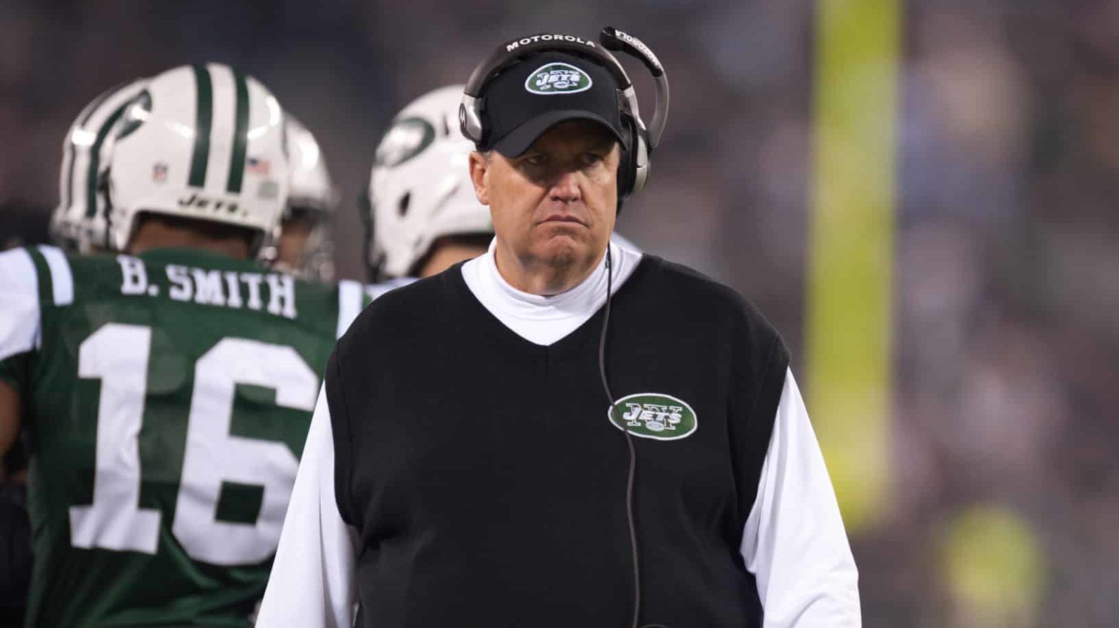 EAST RUTHERFORD, NJ - NOVEMBER 25: Head coach Rex Ryan of the New York Jets looks on from the bench on November 25, 2010 at the New Meadowlands Stadium in East Rutherford, New Jersey.The Jets defeated the Bengals 26 to 10.