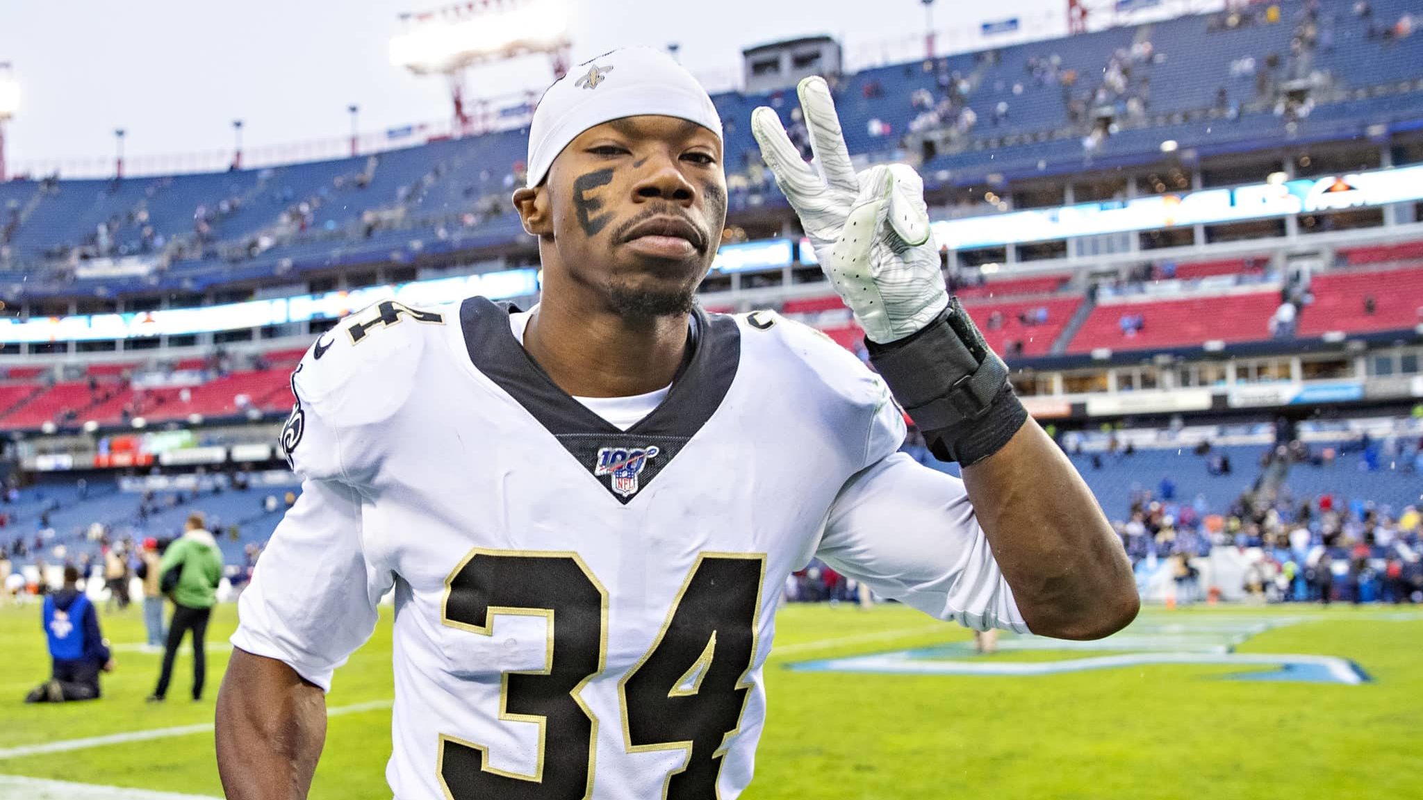 NASHVILLE, TN - DECEMBER 22: Justin Hardee Sr. #34 of the New Orleans Saints on his way off the field after a game against the Tennessee Titans at Nissan Stadium on December 22, 2019 in Nashville, Tennessee. The Saints defeated the Titans 38-28.