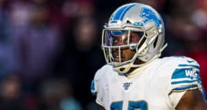 LANDOVER, MD - NOVEMBER 24: Jarrad Davis #40 of the Detroit Lions looks on against the Washington Redskins during the second half at FedExField on November 24, 2019 in Landover, Maryland.