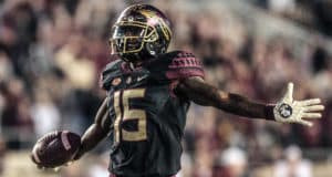 TALLAHASSEE, FL - NOVEMBER 17: Florida State Seminoles wide receiver Tamorrion Terry (15) celebrates while running into the end-zone for a touchdown during the game between the Florida State Seminoles and the Boston College Eagles on November 17, 2018, at Doak Campbell Stadium in Tallahassee, Florida.