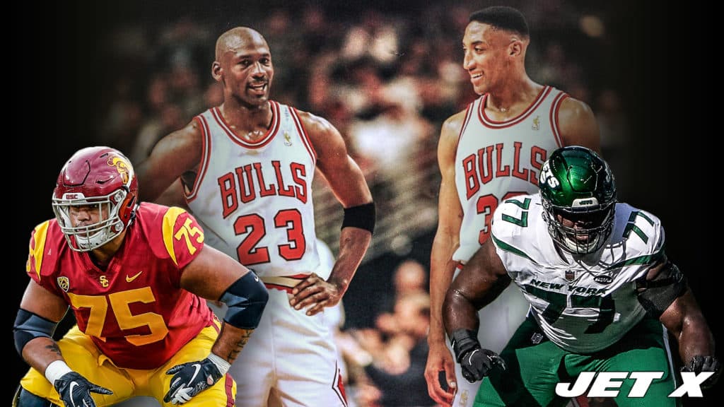 Alijah Vera-Tucker, Mekhi Becton, Michael Jordan, Scottie Pippen New York Jets