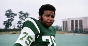 Winston Hill of the N.Y. Jets at a practice session at Hofstra University.