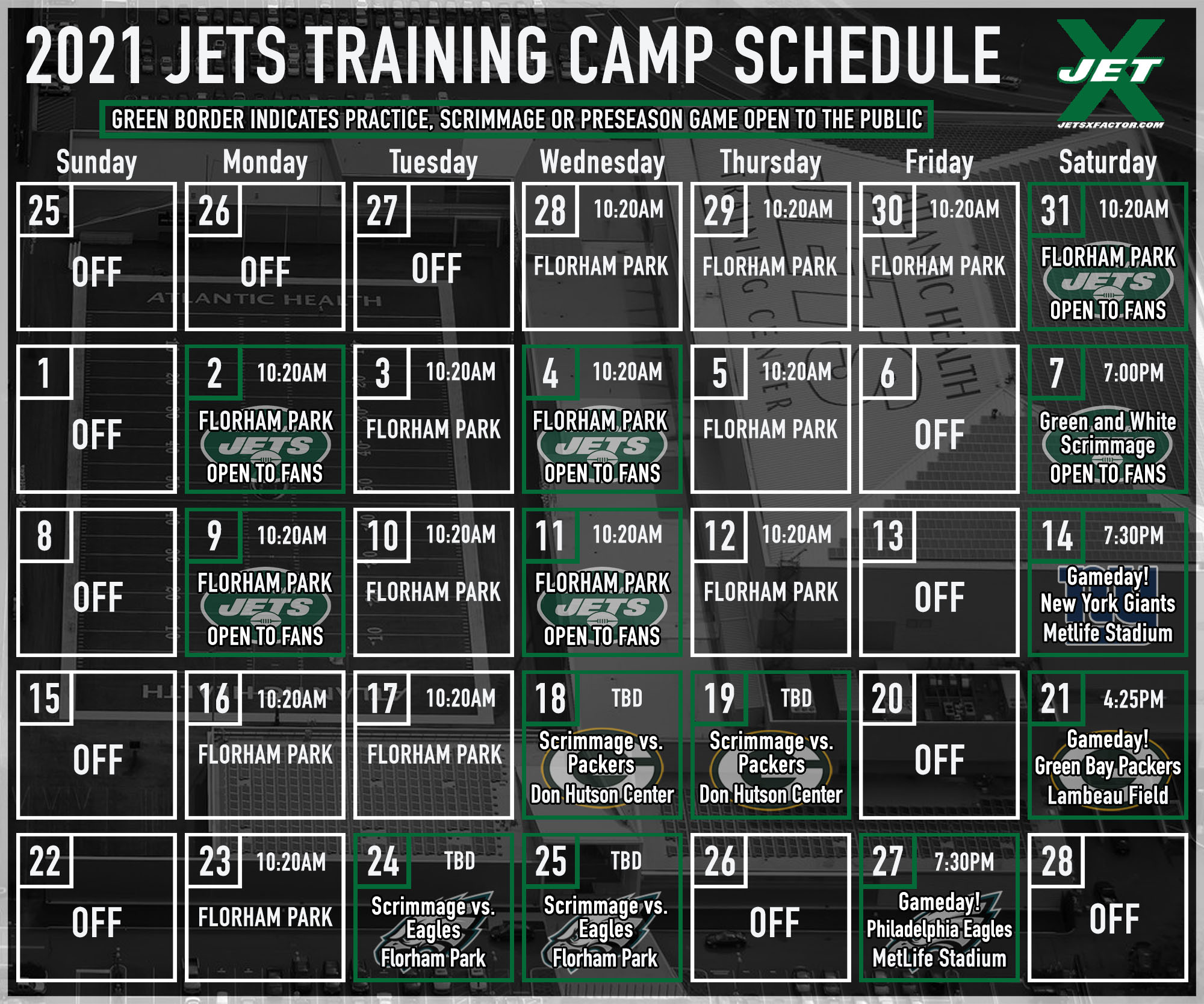 NY Jets 2021 Preseason Schedule