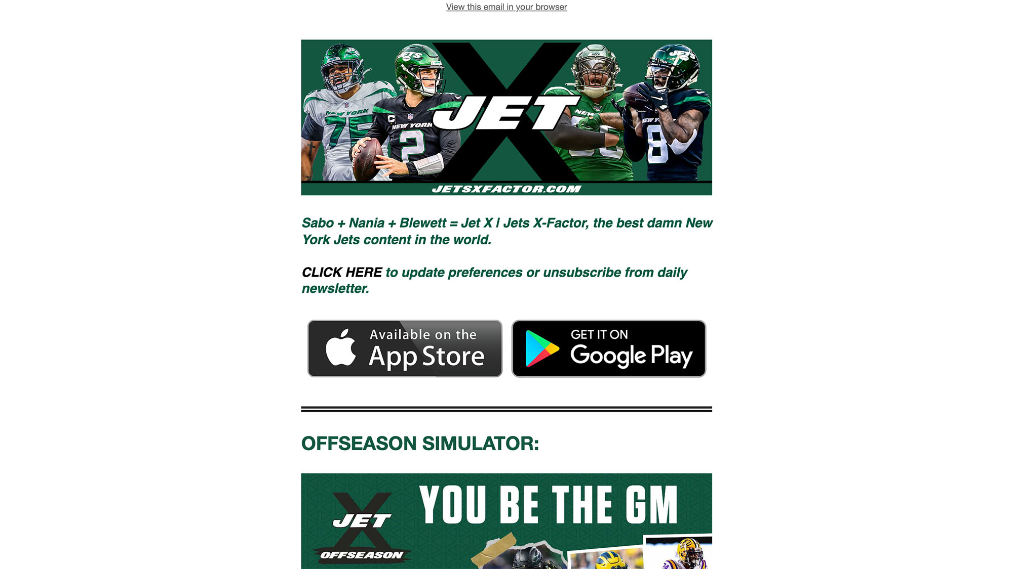 Jets X-Factor, Daily Newsletter