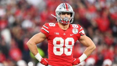 PASADENA, CA - JANUARY 01: Ohio State Buckeyes tight end Jeremy Ruckert (88) looks on during the Rose Bowl game between the Ohio State Buckeyes and the Utah Utes on January 1, 2022 at the Rose Bowl in Pasadena, CA.