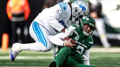Zach Wilson, NY Jets, Lions OL, Stats, Sack