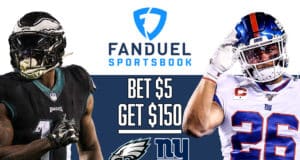 FanDuel NY Promo Code, $150 Sportsbook Bonus, Philadelphia Eagles, New York Giants, A.J. Brown, Saquon Barkley