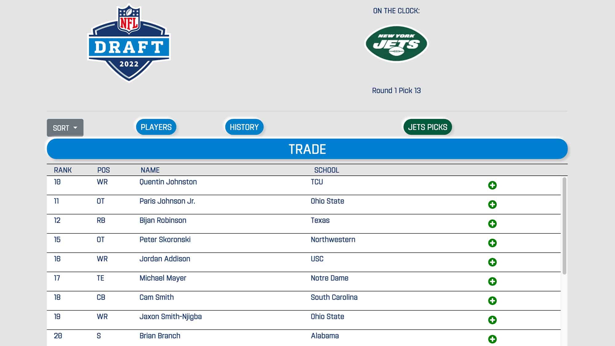 Falcons trade with Jets in PFN Mock Draft Simulator 