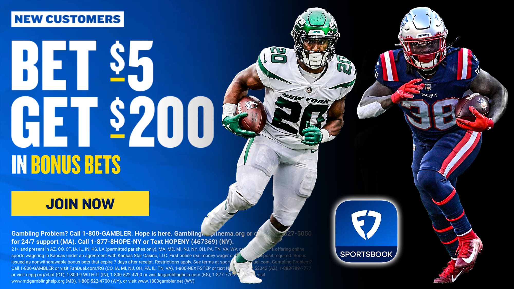 FanDuel Promo Code, $200 Instant Bonus, New York Jets vs. New England Patriots