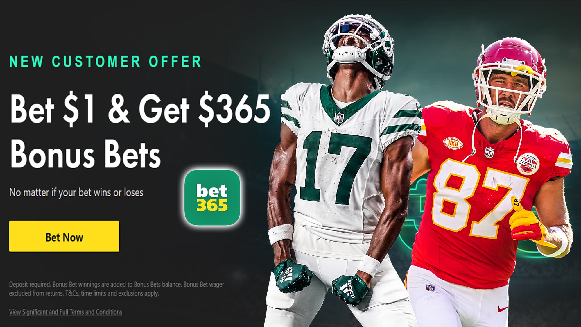 Bet365 Bonus Code NFL: Bet $1 on NFL Sunday, Get $365 Win or Lose