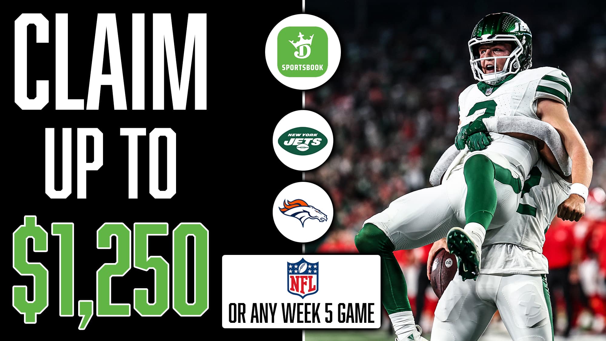 DraftKings Promo Code: Claim up to $1,250, New York Jets at Denver Broncos, NFL Week 5