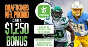 DraftKings NFL Promo, Claim $1,250 Bonus, MNF, New York Jets, Los Angeles Chargers, Odds