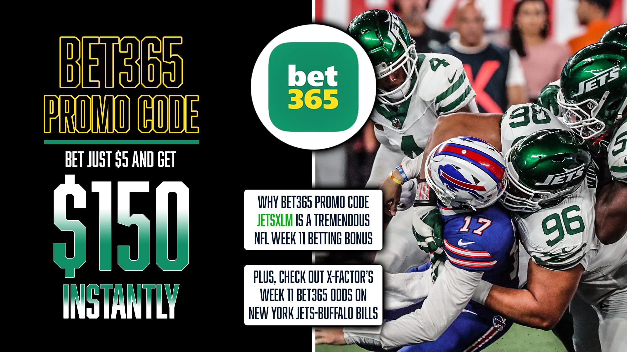 bet365 Promo Code, Get $150 Instant Bonus, NFL Week 11, New York Jets, Buffalo Bills