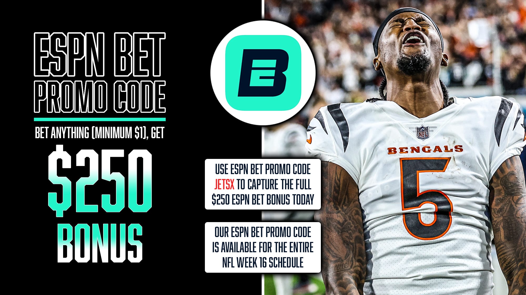 ESPN Bet NFL Week 16, Promo Code JETSX, $250 Bonus
