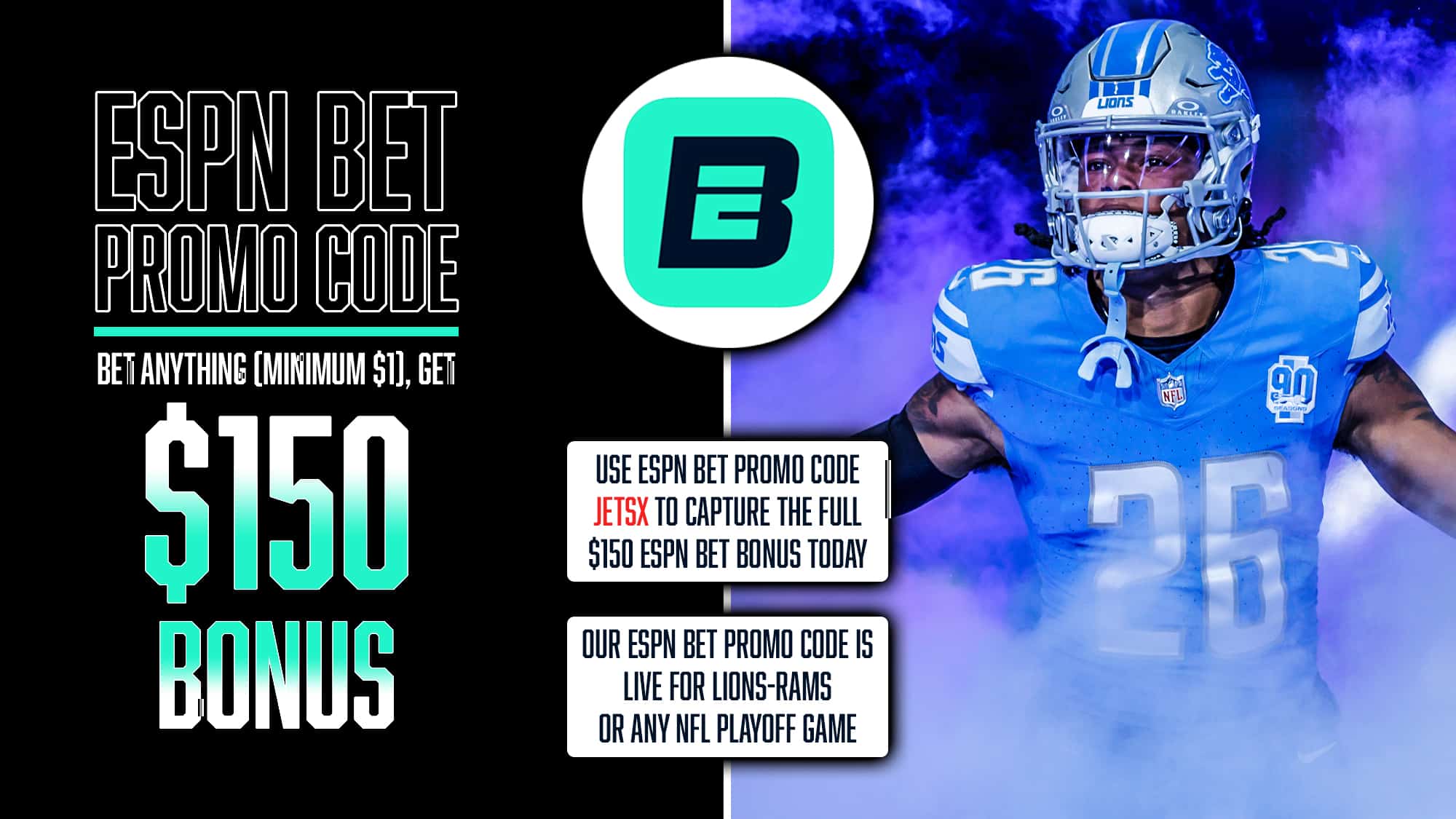 ESPN Bet NFL Promo Code, $150 Bonus, DET-LAR, NFL Playoffs