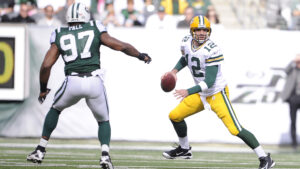 Aaron Rodgers, Calvin Pace, NY Jets, NFL
